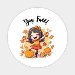 Fall for Our Adorable Chibi Art - Cute and Cozy Autumn Vibes, Yay FALL! Magnet